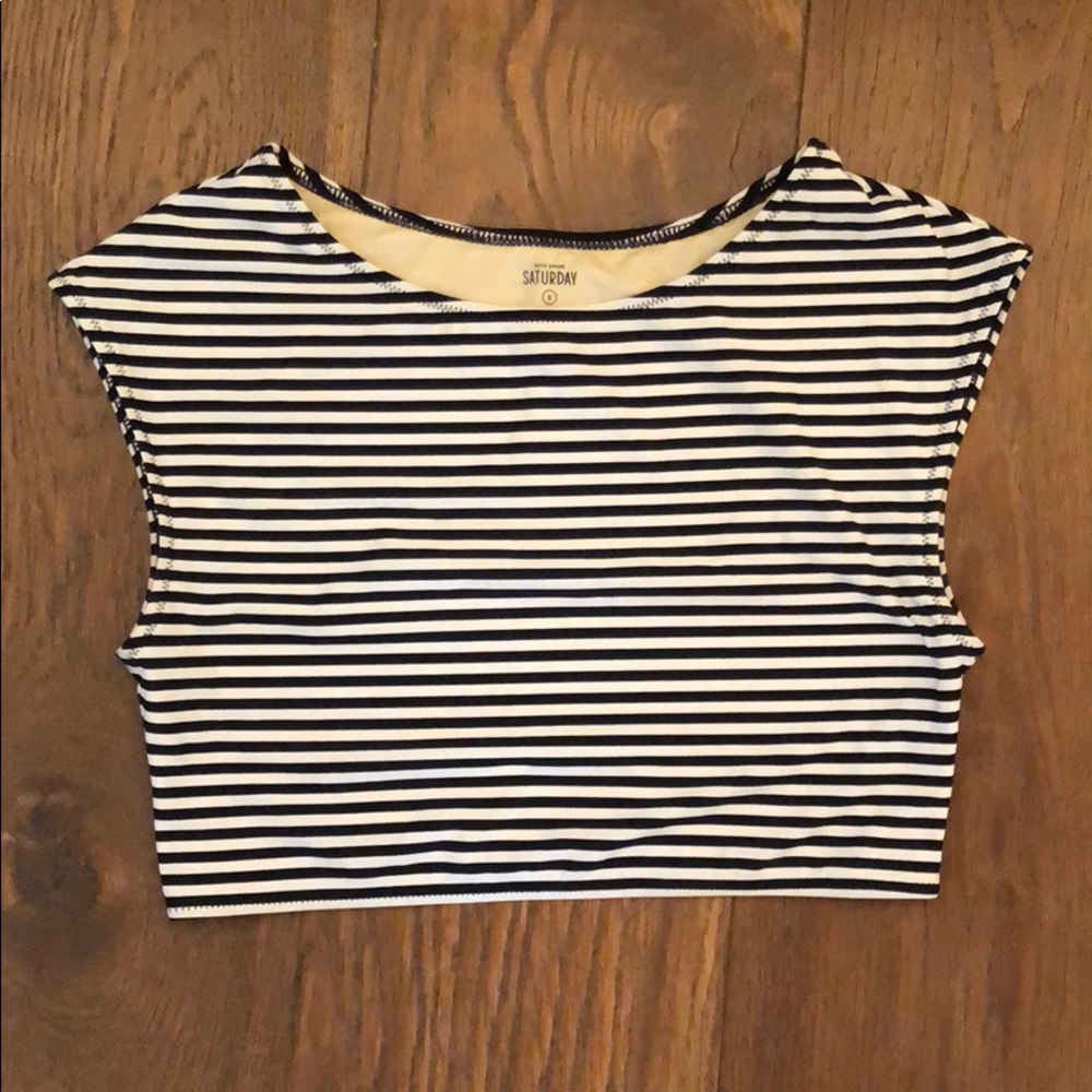 Kate Spade Crop Black And White Swim Suit Top (SM)